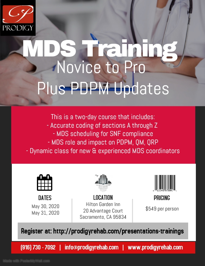 MDS Training Course May 2020 Prodigy Rehabilitation Group
